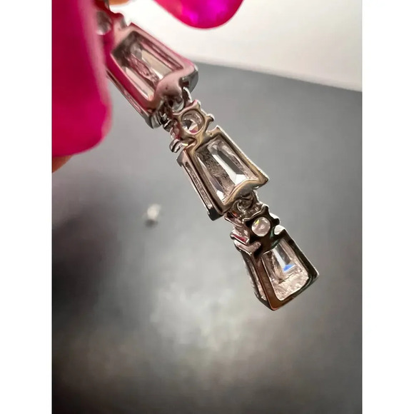 CZ sterling silver long dangle earrings - Picture 7 of 9